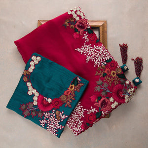 Maroon Colour Embroidery Lace Border Designer Saree With Blouse