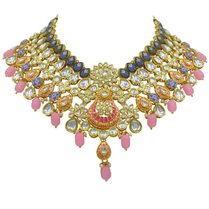 Gold Plated Kundan Floral Design Choker Necklace Set