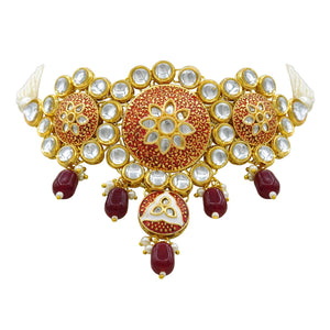 Gold Kundan Mina Jewellery Set