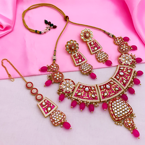 Gold Kundan Mina Jewellery Set