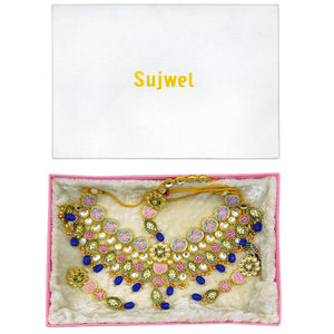 Sujwel Kundan and Meenakari with Floral Design Necklace Set (08-0115) - Sujwel