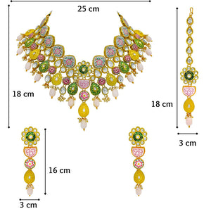 Sujwel Kundan and Meenakari with Floral Design Necklace Set (08-0115) - Sujwel