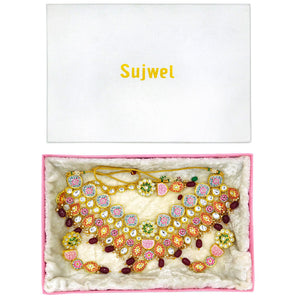 Sujwel Kundan and Meenakari with Floral Design Necklace Set (08-0115) - Sujwel