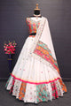 White Colour Maslin Cotton With Digital Print Real Mirror Navratri  Special Lehenga Choli Set