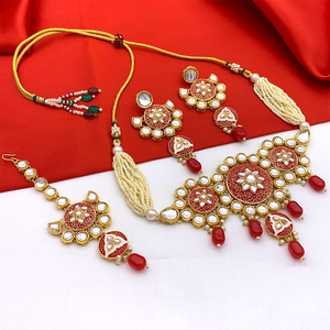 Gold Kundan Mina Jewellery Set