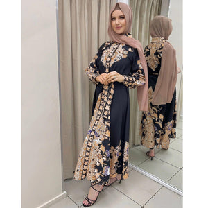 Hijab Abaya Muslim Women Arabic Print Dress Islamic Clothing Sets Fashion African Dresses Turkey Robe Clothes