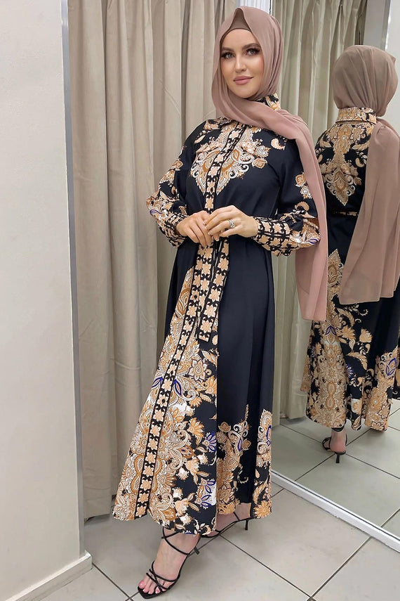 Hijab Abaya Muslim Women Arabic Print Dress Islamic Clothing Sets Fashion African Dresses Turkey Robe Clothes