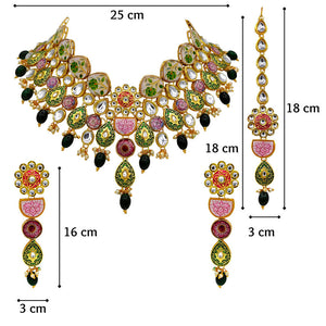 Sujwel Kundan and Meenakari with Floral Design Necklace Set (08-0115) - Sujwel