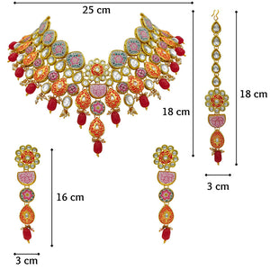 Sujwel Kundan and Meenakari with Floral Design Necklace Set (08-0115) - Sujwel