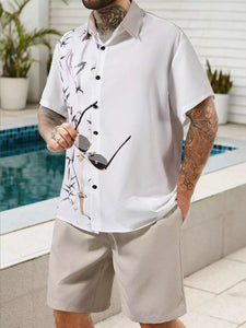 CORDS WHITE FLORAL Design Mens Half Sleeves Premium Cords Cotton Material