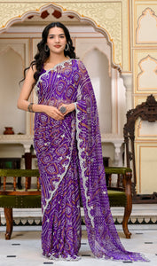 fashion Purple bandhej Chiffon Saree