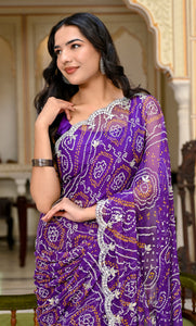 fashion Purple bandhej Chiffon Saree