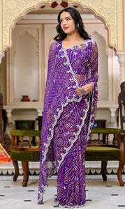 fashion Purple bandhej Chiffon Saree