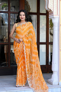 Deepika Yellow bandhej Chiffon Saree