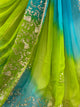 Blue and Green Chiffon Saree