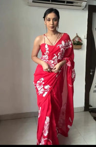 READY TO WEAR RED TRENDY 1-MINUTE GEORGETTE SAREE