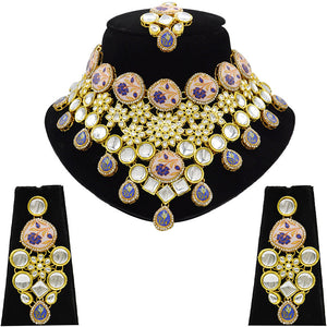 Gold  Kundan Design Choker Necklace Set For Women