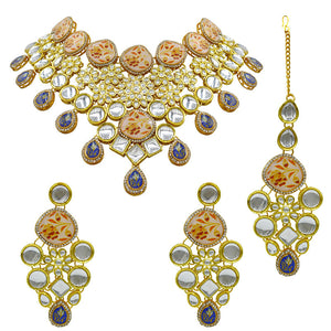 Gold  Kundan Design Choker Necklace Set For Women