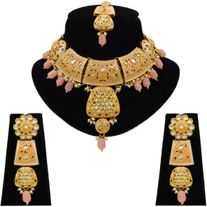 Gold Kundan Mina Jewellery Set