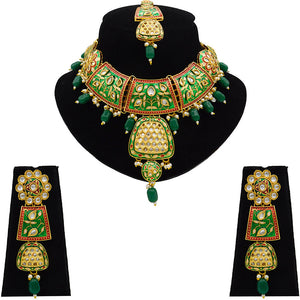 Gold Kundan Mina Jewellery Set