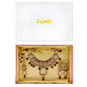 Gold Kundan Mina Jewellery Set