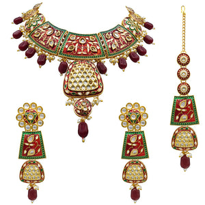 Gold Kundan Mina Jewellery Set