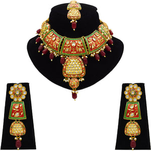 Gold Kundan Mina Jewellery Set