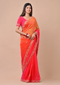 Paikar Red & Orange Chiffon Saree