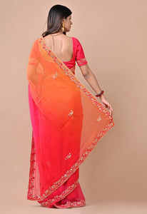 Paikar Red & Orange Chiffon Saree