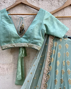 Semi-Stitched) Ocean Green Lehenga Set, Indian Wedding Lengha Made to measure bridesmaid