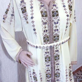 Moroccan Caftan - Traditional Embroidered White Kaftan Dress ,Women's Caftan, Caftan Kaftan Abaya Wedding Robe Takchita 2 Pieces Standard