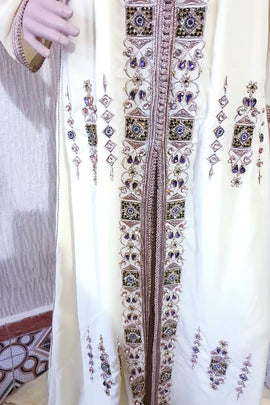 Moroccan Caftan - Traditional Embroidered White Kaftan Dress ,Women's Caftan, Caftan Kaftan Abaya Wedding Robe Takchita 2 Pieces Standard