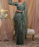 Sea Green Silver Stonework Crepe Saree-Koskii