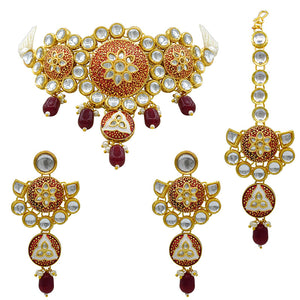 Gold Kundan Mina Jewellery Set