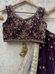 Wine Velvet Embroidered Lehenga Set - WaliaJones