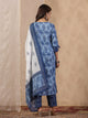 Rang Deep Blue  Print Cotton Set of Kurti With Plazzo & Dupatta