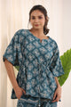 Teal & White Printed Kaftan Set