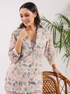 Cotton Printed 3 PEICE Night Suit Set with Pyjama