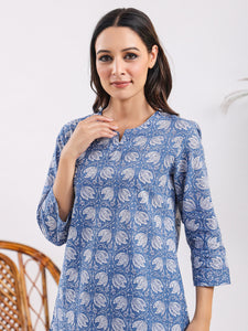 Blue tulip print Cotton Night Suit