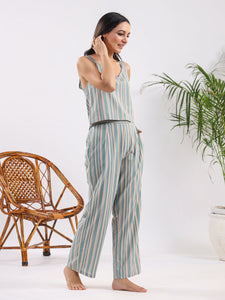 Powder blue stripe Cotton Night SUIT