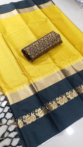 Yellow & Black Pleasurable Silk Saree With Blouse