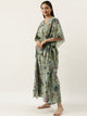 Green Cotton Printed Kaftan Maxi Dress