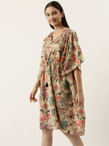 SHORT Cream Cotton Printed Kaftan