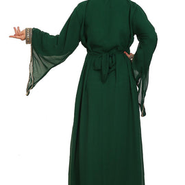 Buy Georgette Embellished Kaftan Gown in Green Online - Back