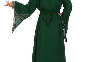 Buy Georgette Embellished Kaftan Gown in Green Online - Back