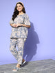 Powder Blue Cotton Printed Kaftan and Pajama Set