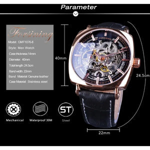 GOOD WATCH-man Black Genuine Leather Fashion Royal Luxury Gold Clock Transparent Skeleton Men Automatic Mechanical Watches Top Brand