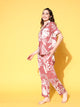 Wine Cotton Printed Night Suit Set with Payjama