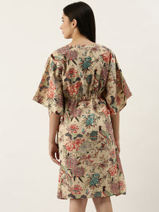 SHORT Cream Cotton Printed Kaftan