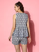 Women Grey Ethnic Motifs Printed Cotton Sleeveless Night Suit With Shorts